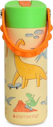 Vista 26 de Elemental Botella de agua aislada para niños, botella de agua de acero inoxidable con tapa de popote y asa Pop-it, botellas de agua a prueba