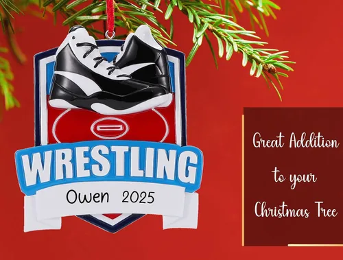 Vista 5 de Adorno de Navidad personalizado de lucha libre 2026 Decoración personalizada para árbol de Navidad de luchador Regalo de recuerdo único