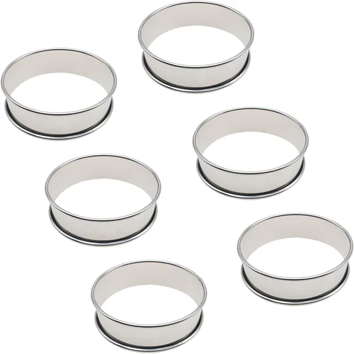 Vista 4 de 6 anillos de acero inoxidable para muffins ingleses de 3.35 pulgadas, molde de pastelería redondo antiadherente doble enrollado para herramientas