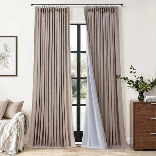 Vista 15 de Jowels Cortinas opacas de lino plisado beige y blanco de 84 pulgadas