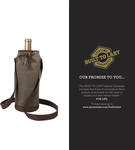 Vista 2 de PICNIC TIME Bolsa de lona encerada para vino, bolsa de lona encerada envejecida, bolsa de vino totalmente aislada, bolsa duradera para botellas