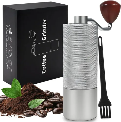 Vista 10 de Molinillo de café manual, caja de regalo, rebaba cónica desmontable de acero inoxidable, molinillo de granos de café de aluminio con 25 ajustes