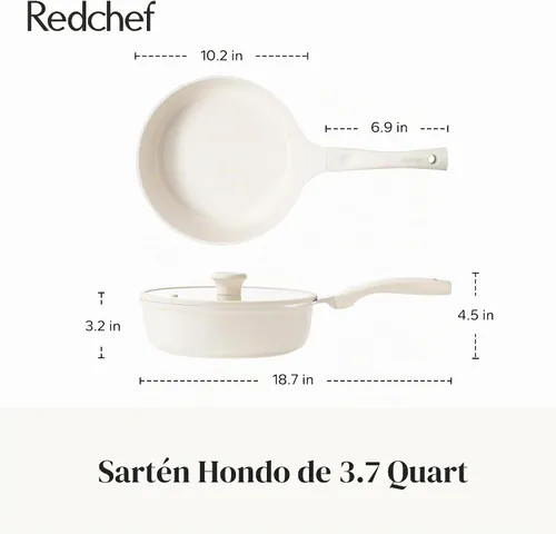Vista 9 de Redchef Sartén antiadherente para freír con tapa, sartén para saltear de cerámica, libre de PFOA y PFOS, compatible con inducción, mango con ayuda