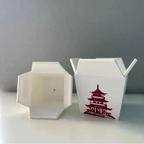 Vista 6 de Maceta para Plantas de Interior, Caja China para Llevar Blanca con Dos Palillos (Gratis) Impresa en 3D - Maceta Única para Interior con Orificio