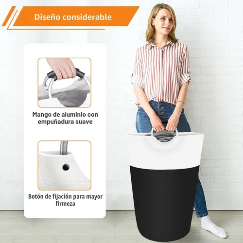 Vista 5 de BlissTotes - Canasta de lavandería de 75 litros, cesta de ropa independiente, cesta de ropa sucia plegable, tela impermeable con asas de aluminio