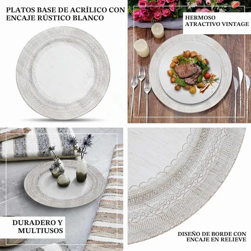 Vista 4 de Efavormart - Paquete de 6 platos de carga de plástico acrílico con relieve de encaje rústico dorado de 13 pulgadas