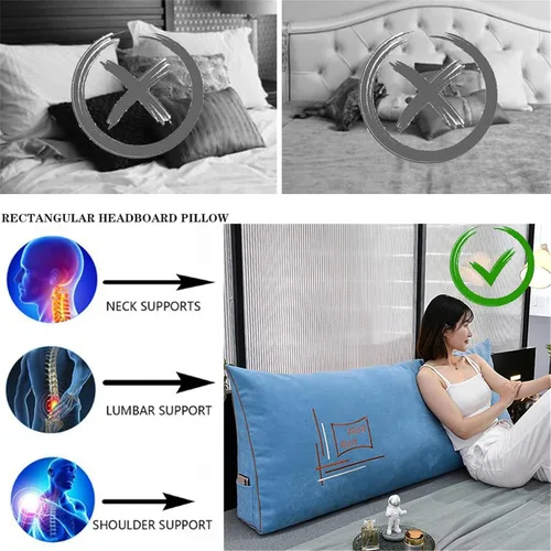Vista 3 de Almohada triangular grande de cuña de lectura, cojín para cabecera de sofá cama, cojín para cabecero, cojín para cama individual, matrimonial Azul