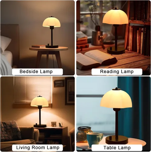 Vista 4 de Lámpara de mesa con pantalla de vidrio para dormitorio, lámparas de noche regulables continuas, lámpara de mesa pequeña con pantalla de vidrio