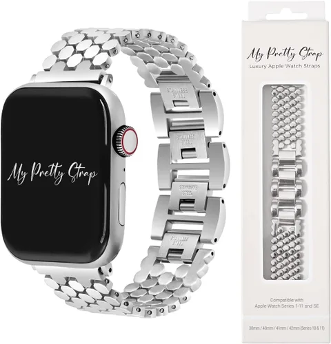 Vista 8 de Compatible Apple Watch Band Strap, Stainless Steel Fashion iWatch Replacement Strap- Easy Resizing, No Tool Needed, Fits Most Wrists- Series 1-11
