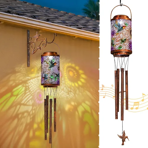Vista 11 de Campanillas de viento solares de mariposa para exteriores, regalos de jardín para mamá, faroles solares para decoración al aire libre para balcón