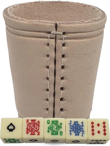 Vista 21 de Cyber-Deals - Taza compacta de cuero genuino para dados + dados con bolsa de almacenamiento de terciopelo negro
