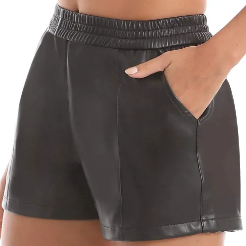 Vista 2 de Everbellus Pantalones cortos sueltos con cintura elástica y bolsillos para mujer, Negro