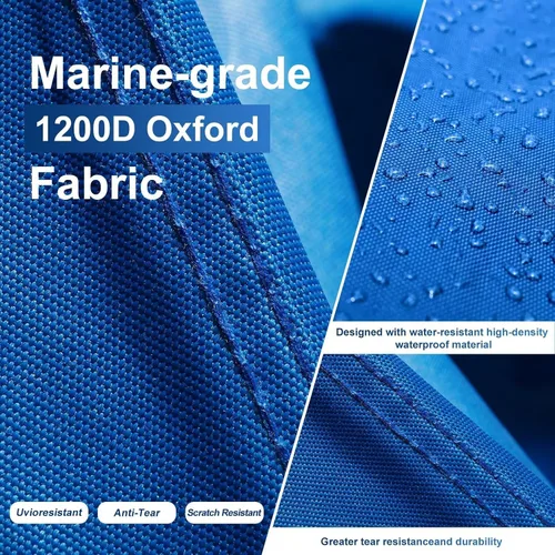 Vista 2 de Kayme Cubierta de lancha resistente 1200D para barcos de 14 a 16 pies, impermeable, resistente al desgarro con correas reforzadas al viento, ideal