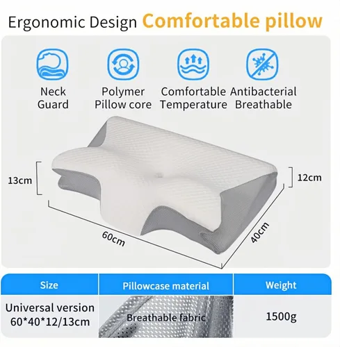 Vista 2 de Almohada ergonómica de espuma viscoelástica cervical, almohada ortopédica de cuello de ángulo dorado de 15° para aliviar el dolor de cuello Gris