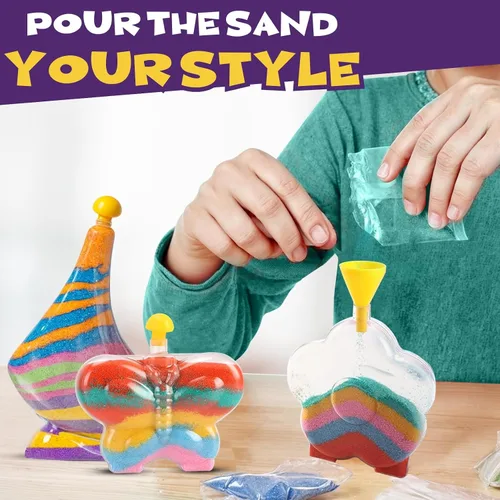 Vista 2 de Crea tu propia actividad artística de arena mágica con purpurina Kits de arena personalizados de colores que brillan en la oscuridad para niños