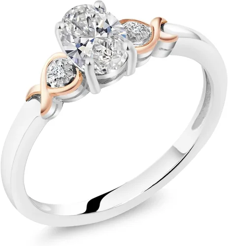 Vista 60 de Gem Stone King Anillo de compromiso de plata de ley 925 y oro rosa de 10 quilates, piedra preciosa ovalada de 0.276 x 0.197 in, con acento