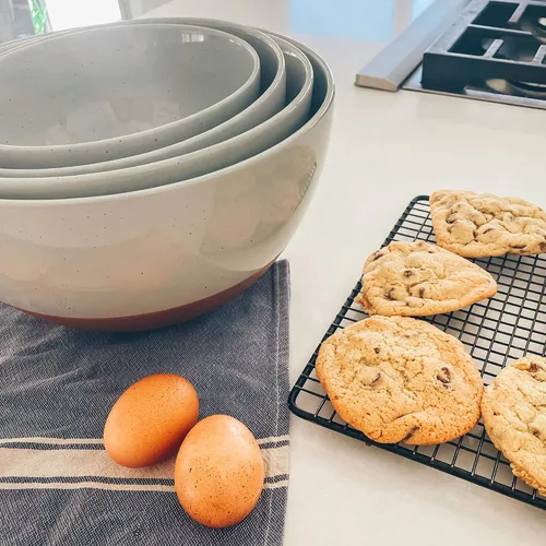 Vista 5 de Mora Cuencos de cerámica grandes para mezclar, juego de 2 cuencos anidables para cocinar, servir, palomitas de maíz, ensalada, etc. - Gres de cocina