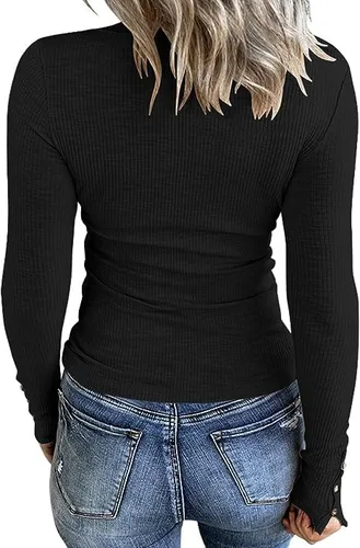 Vista 2 de cordat Women's Long Balloon Sleeves T-Shirts Embroidery Patchwork Oversized Button Down Loose Casual Blouse Tops