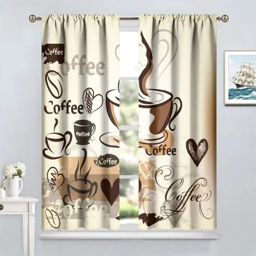 Vista 4 de Cortinas de cocina con temática de café, juegos de 2 paneles, 42 x 45 pulgadas, patrón de fiesta de té para decoración de café Estilo-5