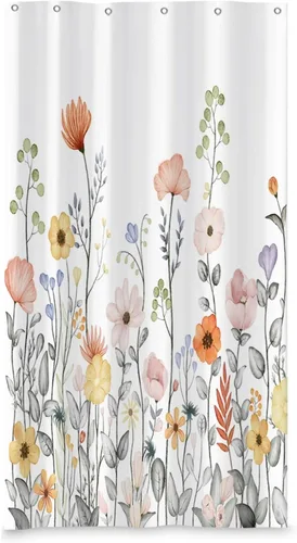 Vista 15 de Yeele Cortina de ducha floral de 36x72 pulgadas, juego de baño retro bonito con flores silvestres de acuarela, cortina de baño natural botánica