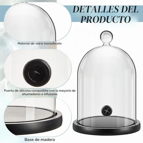 Vista 3 de Uiifan 2 piezas de accesorios para pistola de fumar, cúpula de cristal, infusor de cóctel con base de madera para bebidas de whisky, 9.84 x 5.91