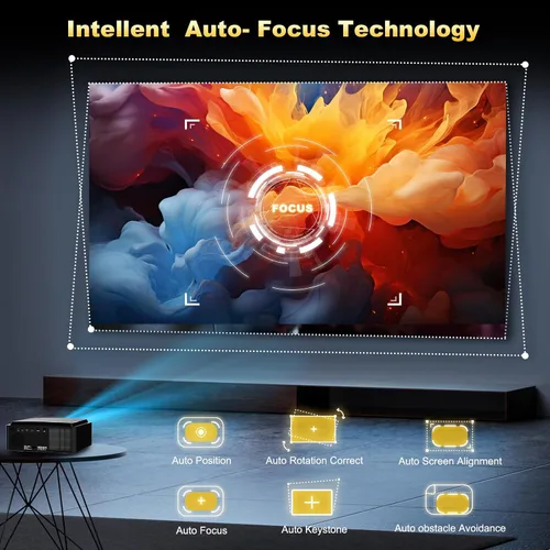 Vista 4 de Proyector de decodificación 1500 ANSI 4K con WiFi y Bluetooth, proyector de cine en casa de DESS con enfoque automático y Keystone, soporte