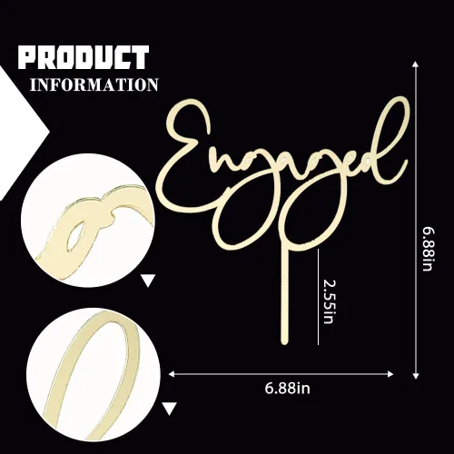 Vista 3 de Decoración de pastel de compromiso, decoración de pastel de boda, despedida de soltera, acrílico dorado espejado, decoración de postre