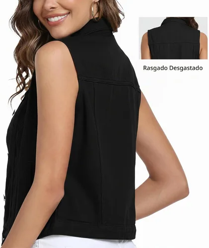 Vista 6 de Xeoxarel Chaleco de mezclilla para mujer, chaqueta vaquera sin mangas (XS-XXL)