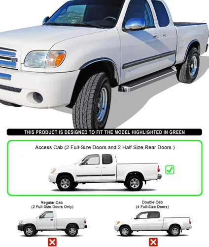 Vista 2 de APS Estribos (estilo estribo plateado) Estribos Nerf, escalones laterales compatibles con Toyota Tundra 2000-2006 Access Cab (requiere perforación)