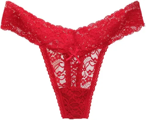 Vista 6 de Tangas de encaje sexy para mujer ropa interior descarada en V paquete de 5