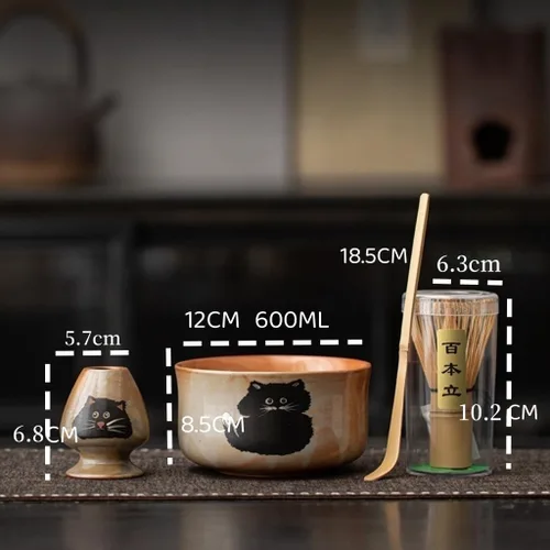 Vista 5 de Juego de batidor de matcha, juego de 4 piezas para ceremonia de matcha con batidor de matcha, cuchara de bambú de matcha, soporte para batidor