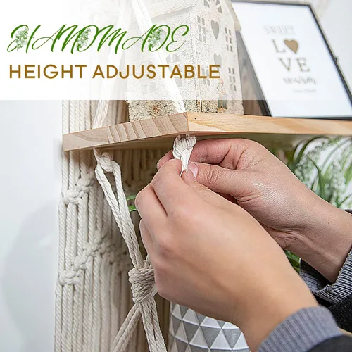 Vista 5 de jontell Estante colgante de pared de macramé, estantes de macramé hechos a mano, estante flotante bohemio decorativo para plantas, estante
