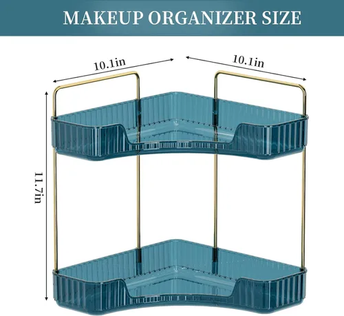 Vista 4 de INVSSENE Organizador esquinero para encimera de baño, bandejas organizadoras de tocador para mostrador, organizadores de maquillaje, bandeja de Azul