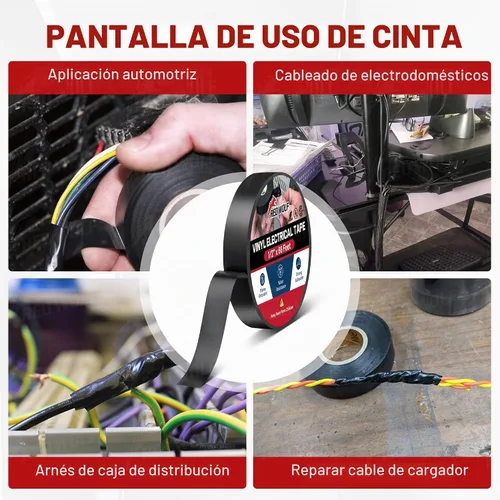 Vista 6 de RED WOLF Cinta eléctrica de vinilo de 1 pulgada x 66 pies, 5 rollos, cinta eléctrica de PVC con certificación UL CSA de 7 mil de grosor, resistente