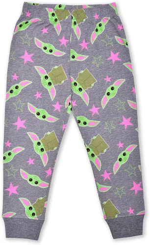 Vista 4 de STAR WARS Baby Yoda - Conjunto de camisa de manga larga y pantalones deportivos para niñas pequeñas y pequeñas, color rosagris