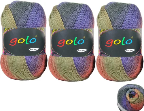 Vista 15 de Hilo de lana golo para tejer 200 yardas, hilo Cachemire multicolor arcoíris