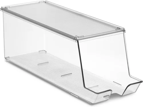 Vista 5 de Juego de 2 cubos organizadores apilables para refrigerador, dispensador de latas de soda, soporte de bebidas para refrigerador, congelador, cocina