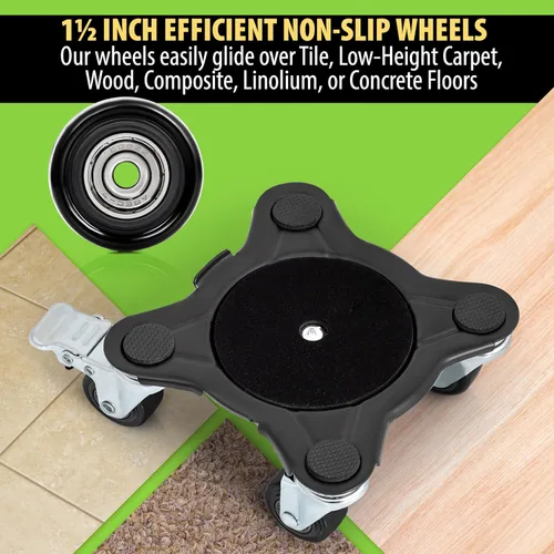 Vista 4 de Movers de muebles con ruedas – Juego de 4 herramientas elevadoras de muebles resistentes con capacidad de carga de 2000 libras, plataforma