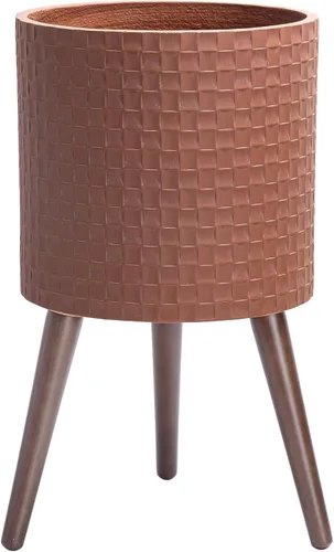 Vista 31 de D'vine Dev Maceta Elegante con Patrón de Azulejos Geométricos Modernos de 12 Pulgadas con Soporte, Portamacetas Decorativo para Interiores