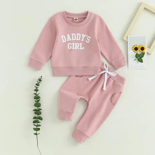 Vista 2 de Karesoull Daddy's Girl - Conjunto de sudadera con estampado de letras para bebé, camisa y pantalón largo para otoño e invierno