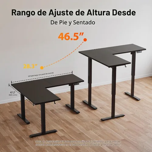 Vista 6 de Agilestic Escritorio de Pie en Forma de L de 59 Pulgadas de Altura Ajustable, Escritorio de Esquina Eléctrico de Pie, Mesa de Computadora Sit Stand