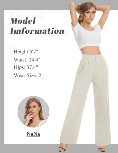 Vista 6 de Tapata Pantalones de pierna ancha para mujer, pantalones de vestir de cintura alta, casuales, elásticos, bolsillos para el trabajo y negocios