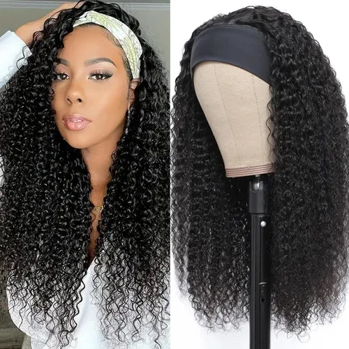 Vista 24 de Aiterina - Peluca de cabello humano con diadema de onda profunda para mujeres negras, cabello brasileño remy, sin pegamento, sin encaje frontal