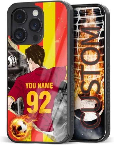 Vista 16 de Fundas personalizadas con nombre y número de fútbol para iPhone 11, 12, 13, 14, 15, 16, 17, 16 Pro Max Plus Mini, Samsung Galaxy Note10 Note20 S8 9