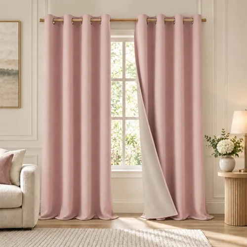 Vista 17 de HOMEIDEAS Cortinas 100% opacas beige de 63 pulgadas de largo, mezcla de lino con textura de oscurecimiento, cortinas con aislamiento térmico