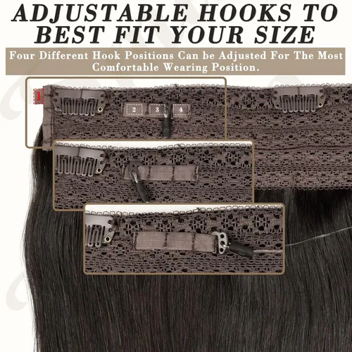 Vista 3 de Extensiones de cabello humano con alambre invisible, 16 pulgadas, 3.43 onzas, extensiones de cabello lacio natural con hilo transparente