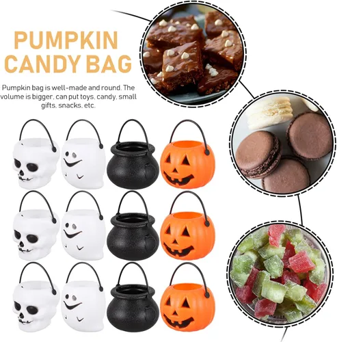 Vista 5 de Toyvian Cubo de mano de Halloween calabaza titular dulce cesta de dulces de Halloween cubo truco o trato cubo portátil caramelo calabaza fantasma
