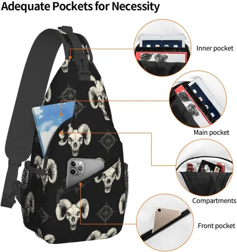 Vista 4 de Small Crossbody Bags for Women Men - Vintage Goat Skull Print Adjustable Shoulder Bag Fanny Packs Belt Sling Bag Crossbody Purses Backpack for