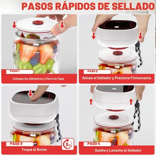 Vista 5 de Kit de sellado al vacío eléctrico Mason – Parada automática con pantalla digital, succión ultra fuerte de 60 kPa para boca ancha/regular, conserva
