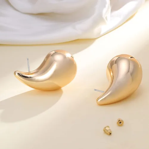 Vista 7 de Apsvo - Aretes de aro gruesos chapados en oro de 14 quilates para mujer, ligeros, con forma de gota de agua, abiertos y huecos, hipoalergénicos
